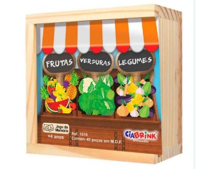 Jogo da Memória Frutas e Legumes em Caixa de Madeira